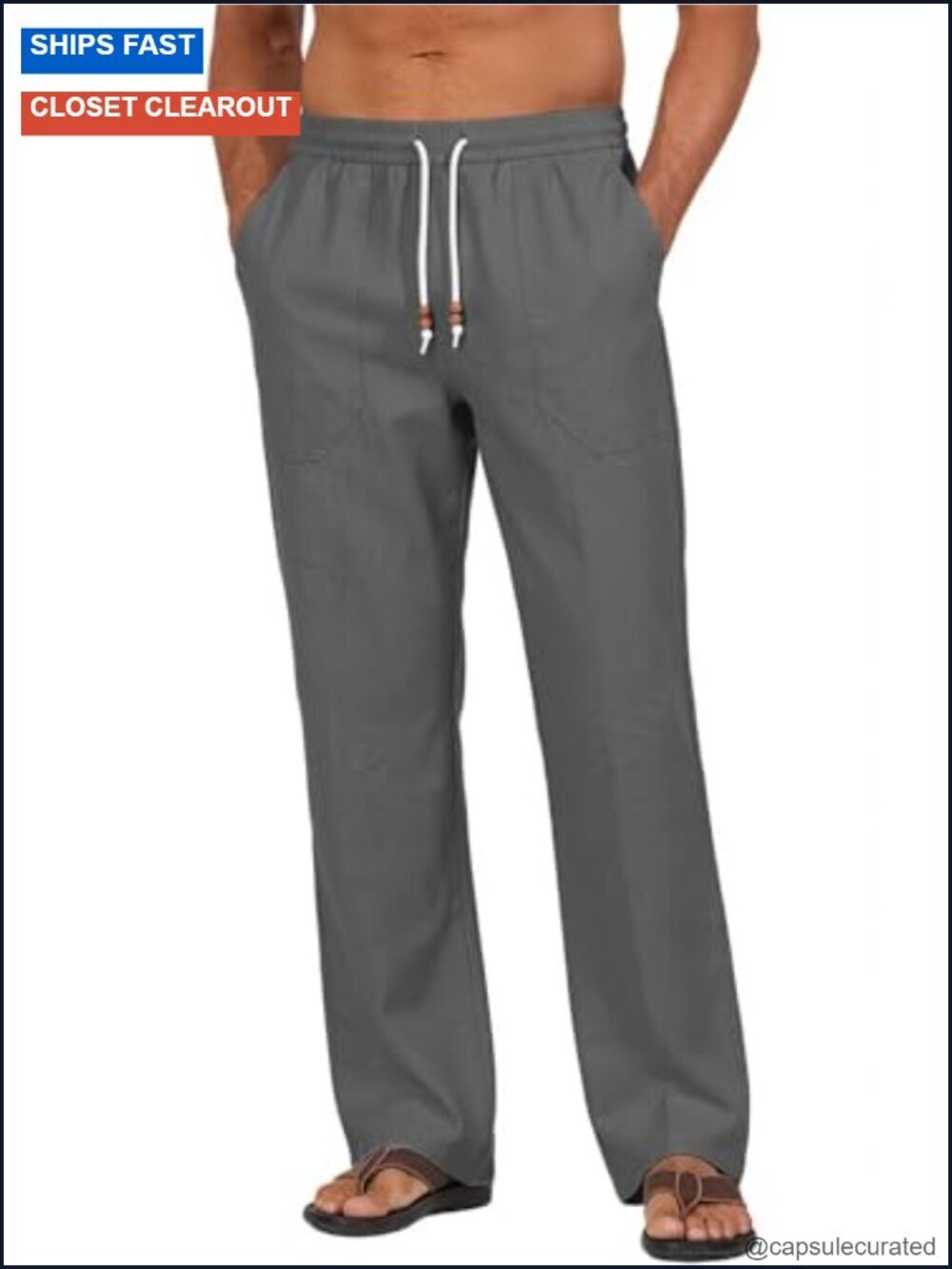 Men's Cotton Linen Pants Elastic Waist Drawstring Casual Loose Fit Yoga Trousers